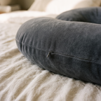 Close detail of the Nessa pregnancy pillow removable cover and zip