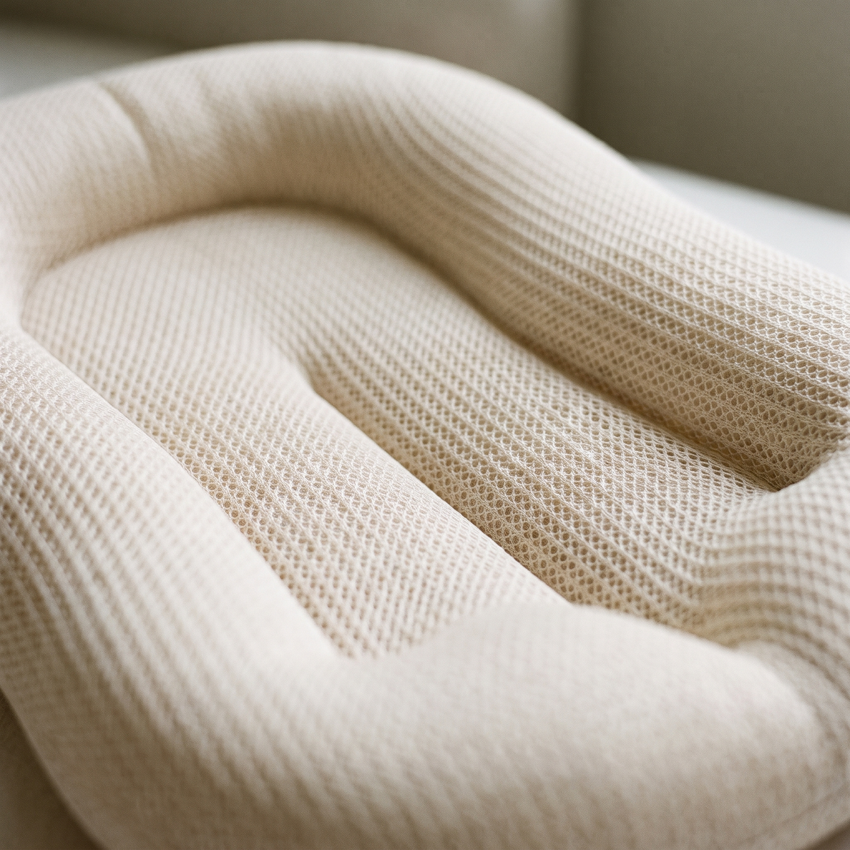 Close detail of the Aeris lounger 3D mesh weave and contoured edge