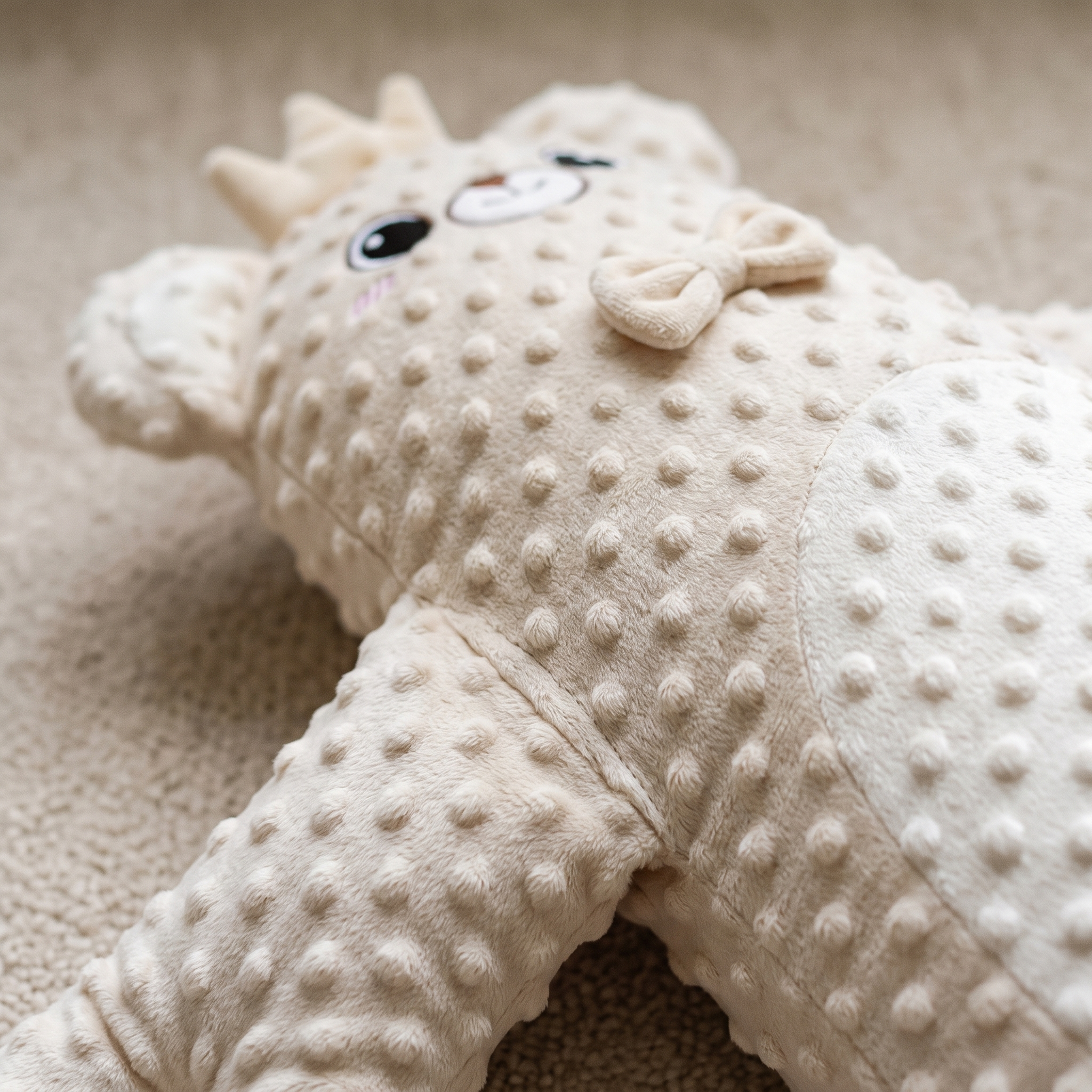 Close detail of the Lull baby patter plush cover texture
